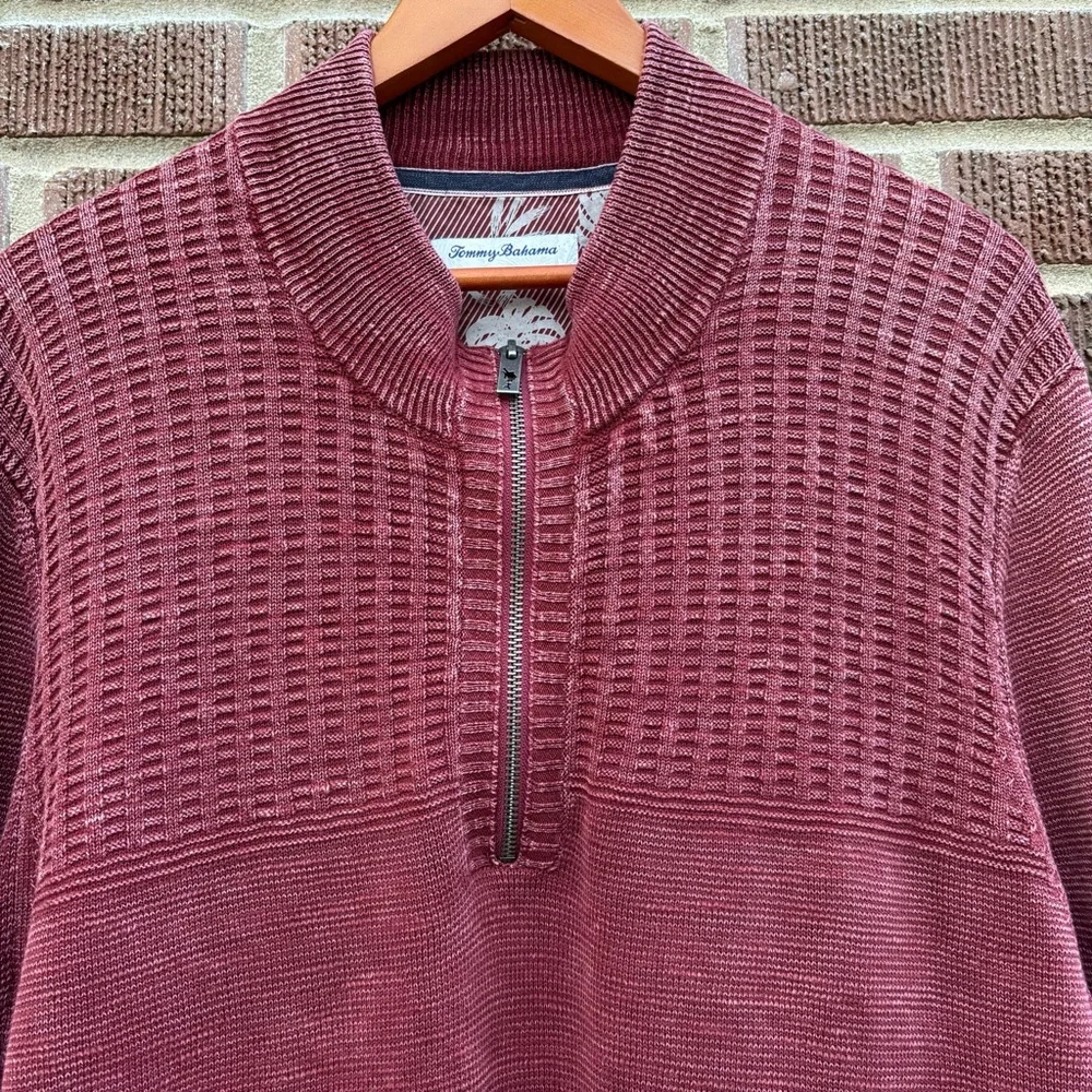 Tommy Bahama Half Zip Cotton Sweater Maroon Red Size XL Quarter Zip